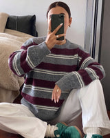 Fuzzy Striped Knit - Purple - front view