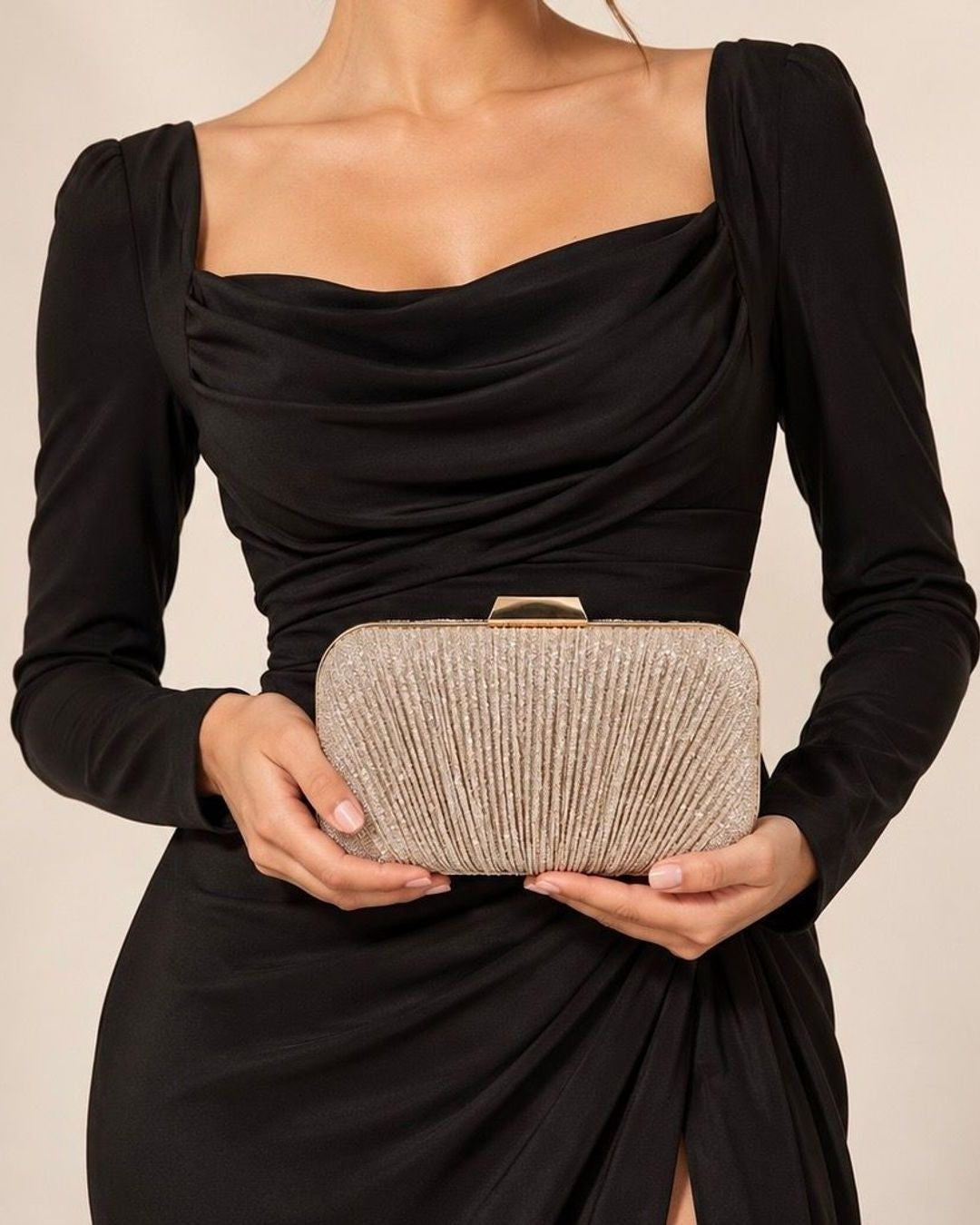 Glamorous Evening Clutch - Beige - front view