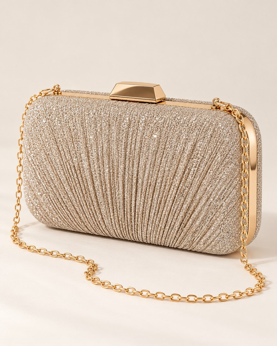 Glamorous Evening Clutch - Beige - three-quarter view