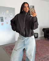 Grid Print Bomber Jacket