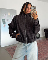 Grid Print Bomber Jacket