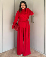 Heather Grey Wrap Set - Red - front view
