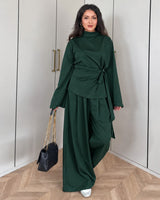 Heather Grey Wrap Set - Dark Green - front view