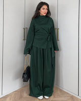 Heather Grey Wrap Set - Dark Green - front view