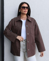 Heavy-Twill Overshirt Jacket - Brown - front view