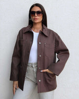 Heavy-Twill Overshirt Jacket - Brown - front view