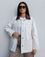 Heavy-Twill Overshirt Jacket - White - front view
