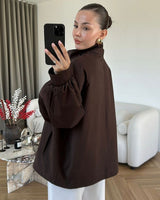 High Neck Must Have Trench + Belt - Brown - three-quarter view