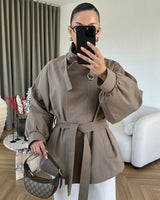 High Neck Must Have Trench + Belt - front view