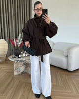 High Neck Must Have Trench + Belt - Brown - front view