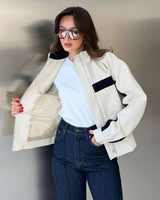 Jacket - Beige - three-quarter view