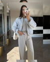 Check Balloon-Sleeve Bomber Jacket - Multi - front view