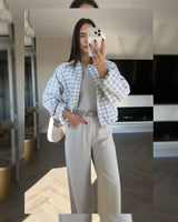 Check Balloon-Sleeve Bomber Jacket - Multi - front view