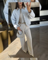 Check Balloon-Sleeve Bomber Jacket - Multi - front view