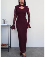 Lace Occasion Dress - Burgundy - front view