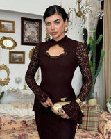 Lace Occasion Dress - Brown - front view
