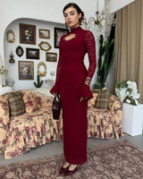 Lace Occasion Dress - Burgundy - three-quarter view