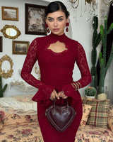 Lace Occasion Dress - Burgundy - front view