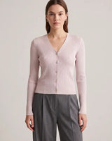 Élodie Ribbed Knit Cardigan - Pink - front view