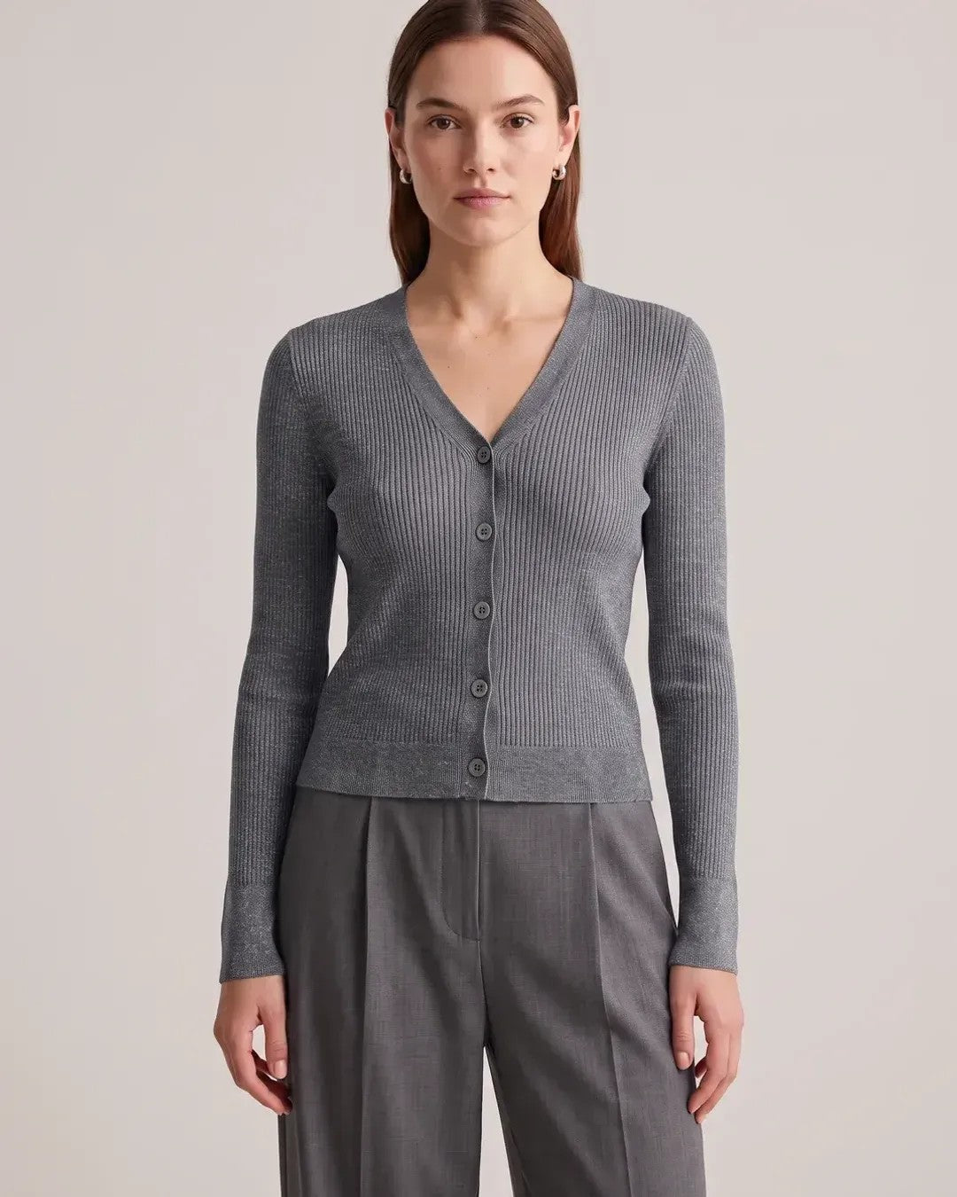 Élodie Ribbed Knit Cardigan - front view