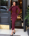 Long Sleeve Bodycon Midi Dress - Purple - front view