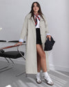 Longline Coat with Striped Cuffs - Beige - front view