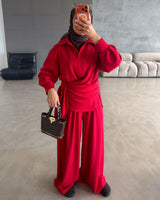 Modest Fall Relaxed Set - Red - front view
