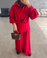 Modest Fall Relaxed Set - Red - front view