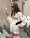Oversized Knit Sweater - Beige - three-quarter view