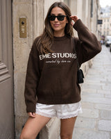 Oversized Knit Sweater - Brown - front view