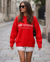 Oversized Knit Sweater - Red - front view