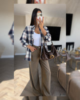 Oversized Plaid Shirt - Navy - front view