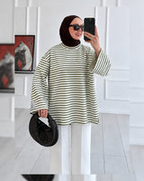Oversized Striped Long Sleeve Top - Zeti - front view