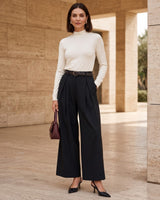 Luna Pleated Trousers - Black - front view