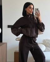 Parachute Jacket Lounge Set - Brown - front view