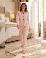 Pink Waffle Bow Pajama Set - Pink - front view