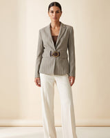Pinstripe Cinched-Waist Blazer - Zeti - front view