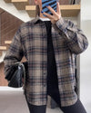 Plaid Oversized Flannel Shirt - Beige - front view