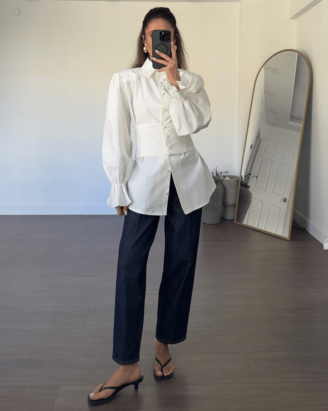 Puff-Sleeve Corset Shirt