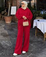 Relaxed Sweater & Pants Set - Red - front view
