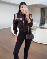 Sailor Collar Statement Bomber - Brown - front view
