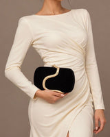 Serpentine Velvet Clutch - Black - front view