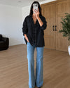 Oversized Lace Up Shirt - Black - front view