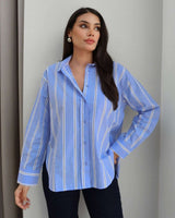Sparkle-Dot Striped Button-Up Shirt