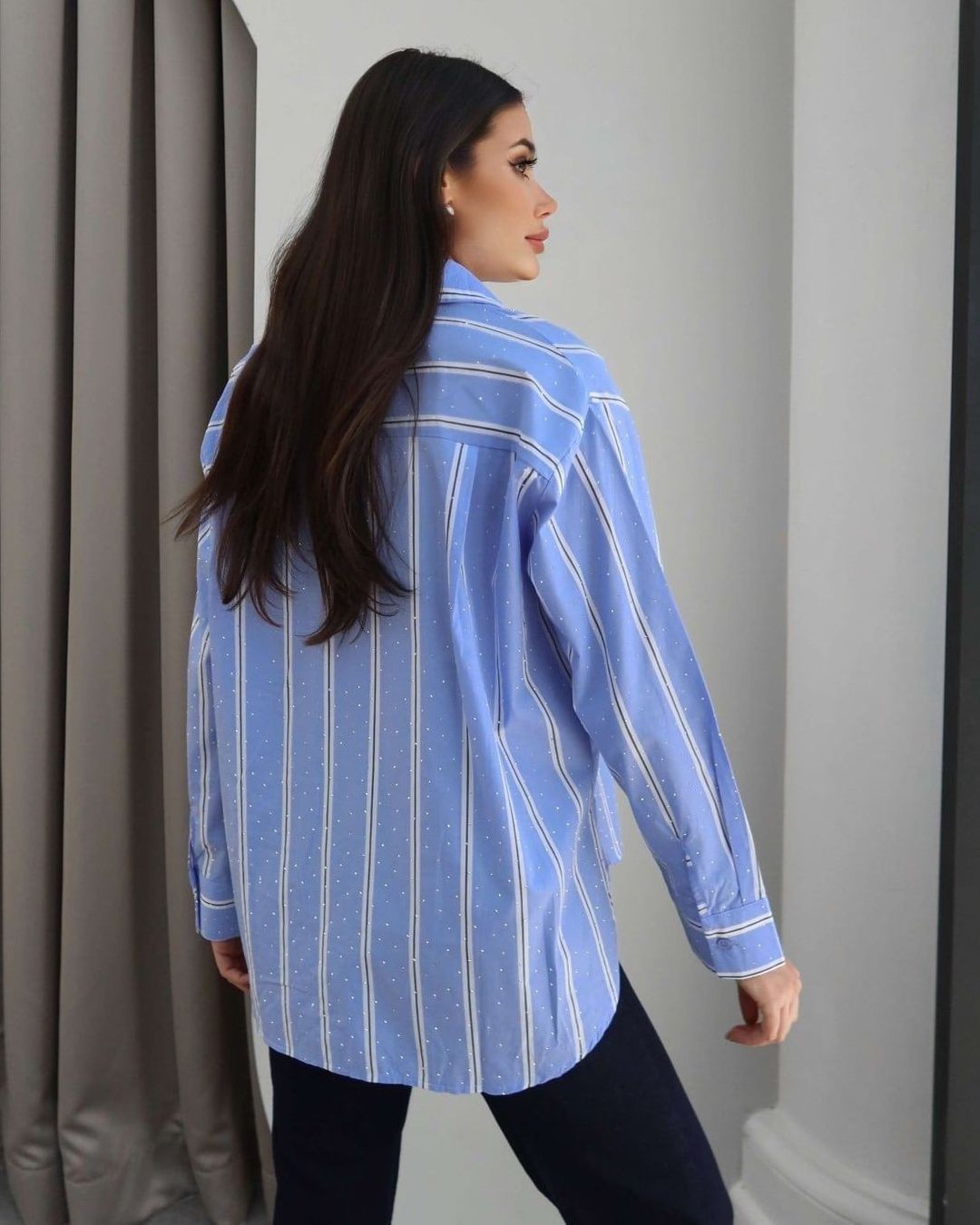 Sparkle-Dot Striped Button-Up Shirt
