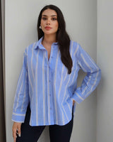 Sparkle-Dot Striped Button-Up Shirt