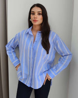 Sparkle-Dot Striped Button-Up Shirt