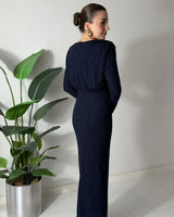Sparkle Draped Waist Evening Dress