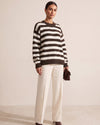 Striped Fuzzy Knit Sweater - Brown - front view