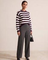 Striped Fuzzy Knit Sweater - Purple - three-quarter view